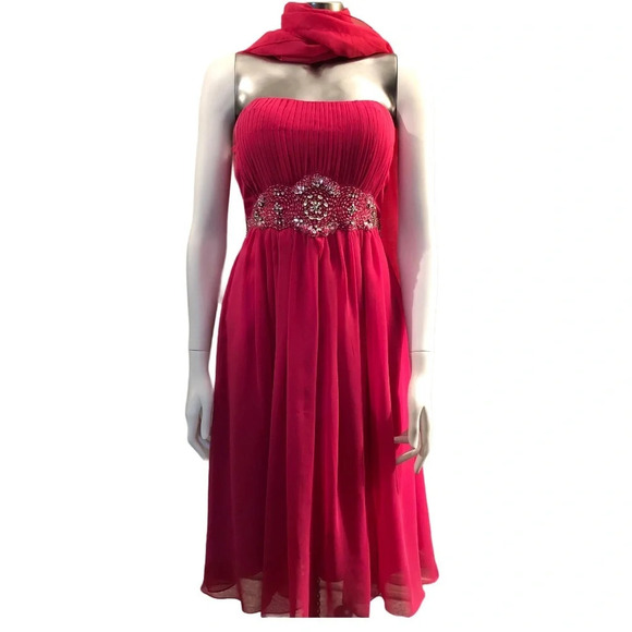 Pink Chiffon Strapless Graduation Dress Beaded Accent Scarf Size 4 - Picture 1 of 11